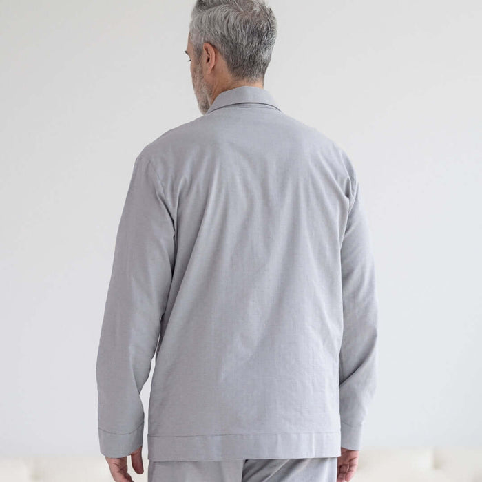 MagnaReady Long Sleeve Grey Pajama Top with Magnetic Closures - back view showing effortless comfort