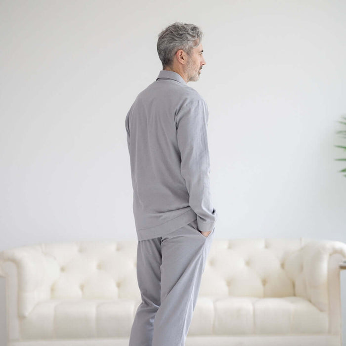 MagnaReady Long Sleeve Grey Pajama Top with Magnetic Closures - relaxation and comfort lifestyle view