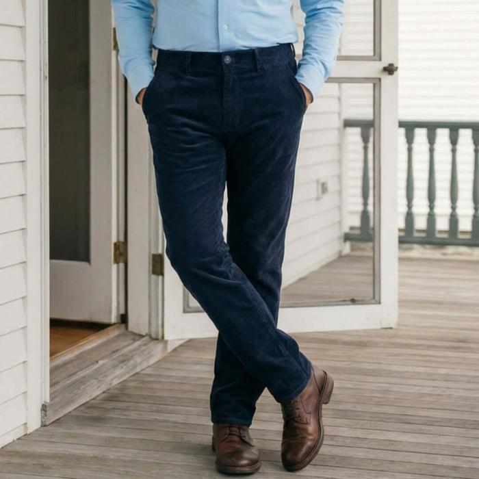 MagnaReady Navy Fine Wale Adaptive Corduroy Magnetic Fly Front Pant - front view