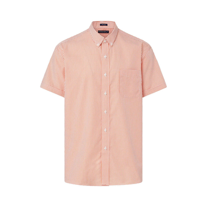 MagnaReady Short Sleeve Orange and White Gingham Cotton Shirt with Magnetic Closures