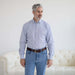 MagnaReady Stretch Long Sleeve Blue Stripe Button Down Collar Shirt with Magnetic Closures - adaptive shirt with magnetic closures