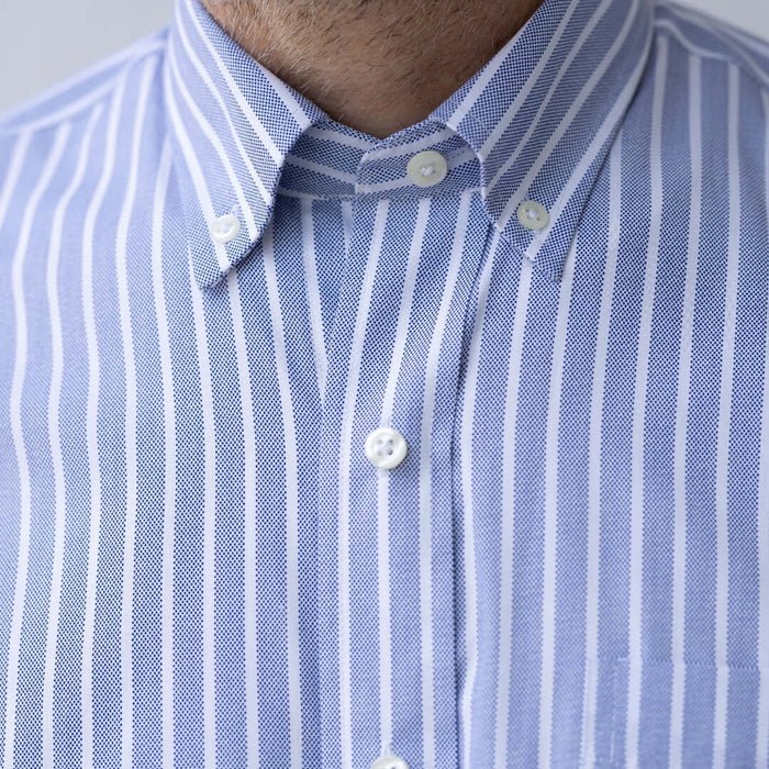MagnaReady Stretch Long Sleeve Blue Stripe Button Down Collar Shirt with Magnetic Closures - adaptive dress shirt front view