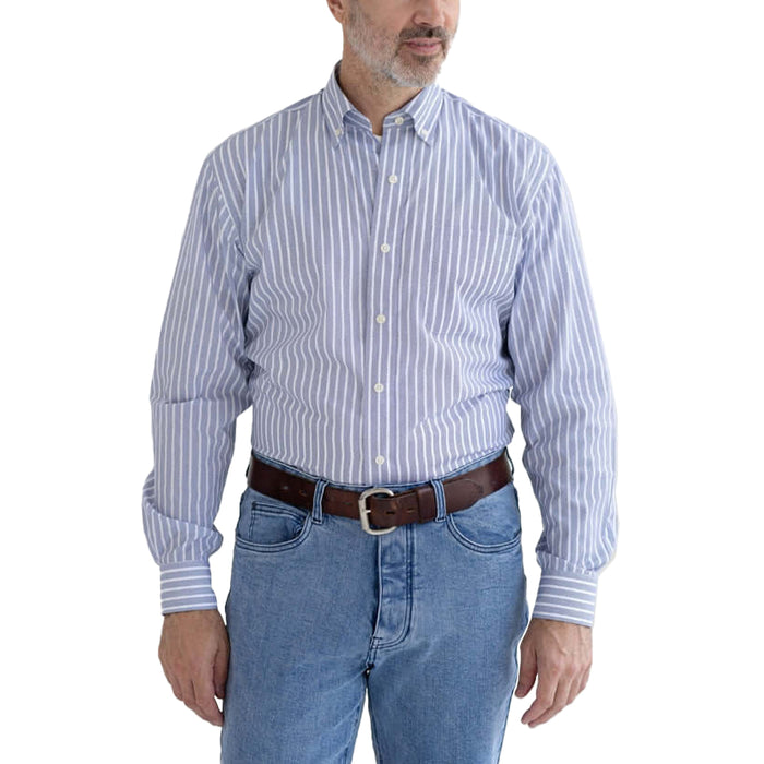 MagnaReady Adaptive Stretch Long Sleeve Blue Stripe Button Down Collar Shirt with Magnetic Closures
