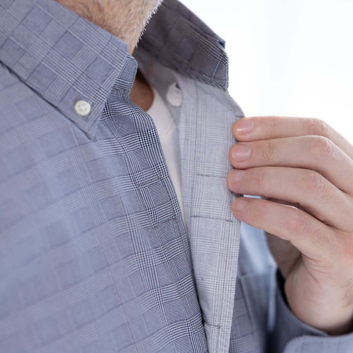 MagnaReady Stretch Long Sleeve Navy Plaid Button Down Collar Shirt with Magnetic Closures - adaptive dress shirt view
