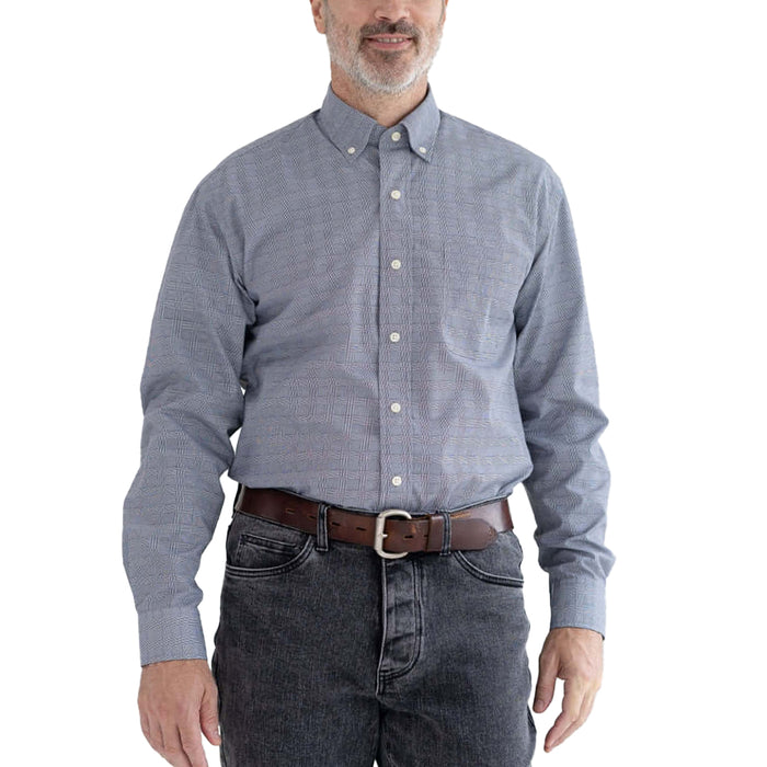 MagnaReady Adaptive Stretch Long Sleeve Navy Plaid Button Down Collar Shirt with Magnetic Closures