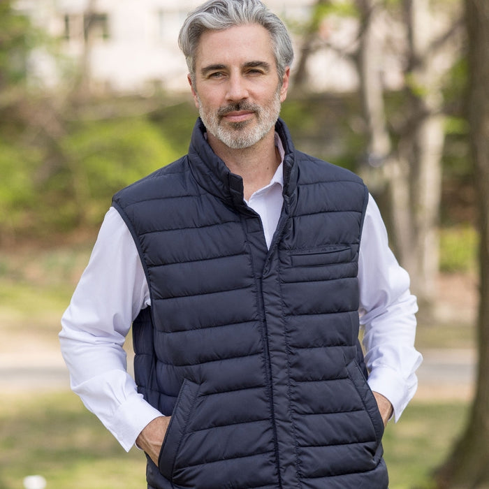 MagnaReady Weatherproof Puffer Magnetic Front Vest in Navy - front view