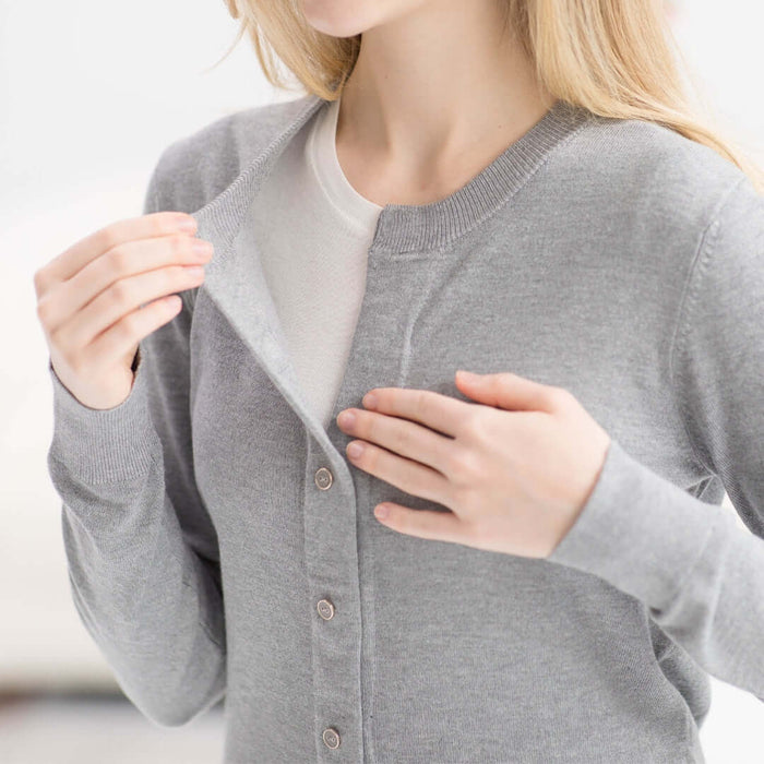 MagnaReady Women's Grey Adaptive Magnetic Knit Cardigan Sweater - easy dressing detail view