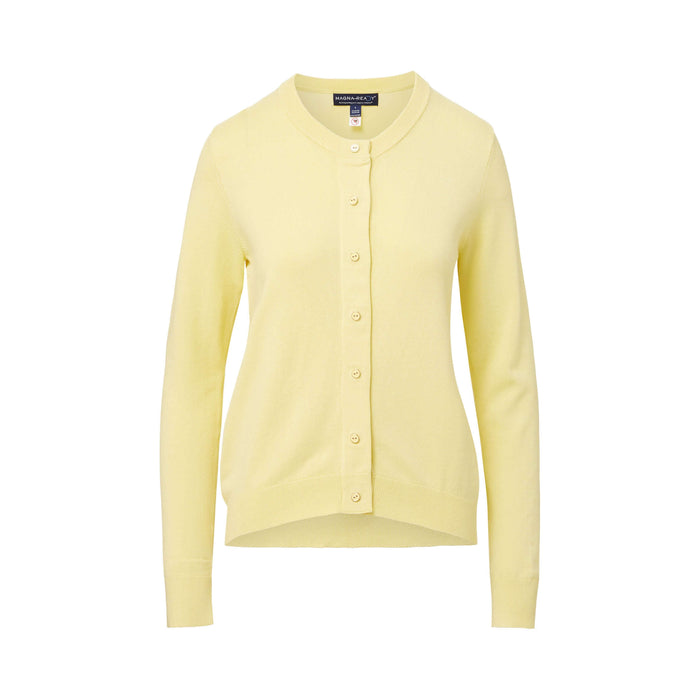 MagnaReady Women's Yellow Adaptive Magnetic Knit Cardigan Sweater - front close-up