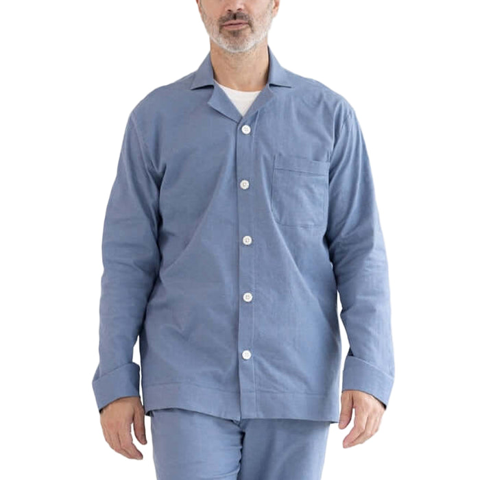 MagnaReady Blue Brushed Flannel Pajama Long Sleeve Top with Magnetic Closures