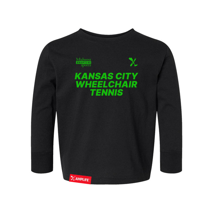 MAS Kansas City Advantage Wheelchair Tennis Toddler Black Long Sleeve T-Shirt on a white background