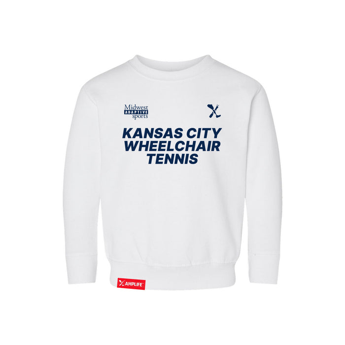 MAS Kansas City Advantage Wheelchair Tennis Toddler White Crewneck Sweatshirt on a white background
