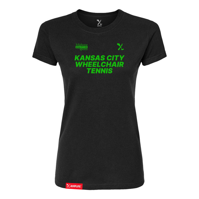 MAS Kansas City Advantage Wheelchair Tennis Women's Black Slim T-Shirt on a white background