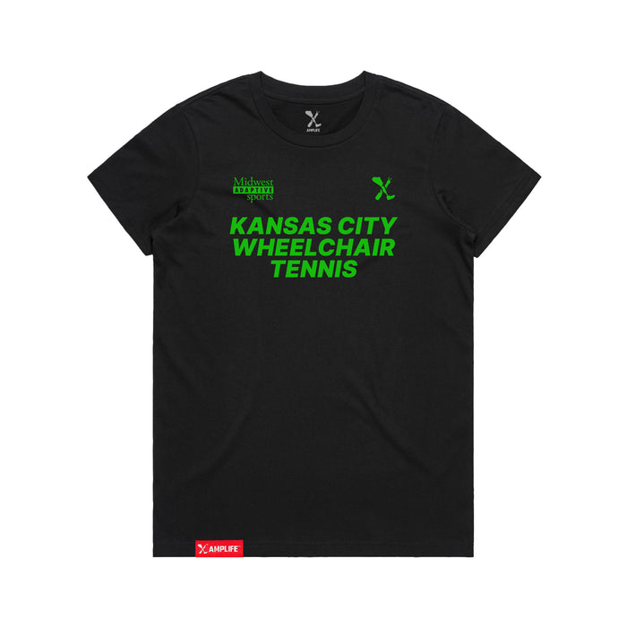 MAS Kansas City Advantage Wheelchair Tennis Women's Black T-Shirt on a white background