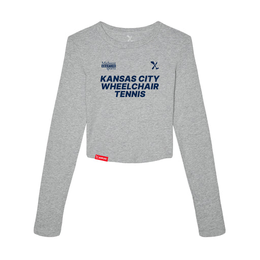 MAS Kansas City Advantage Wheelchair Tennis Women's Heather Grey Crop Long Sleeve T-Shirt on a white background