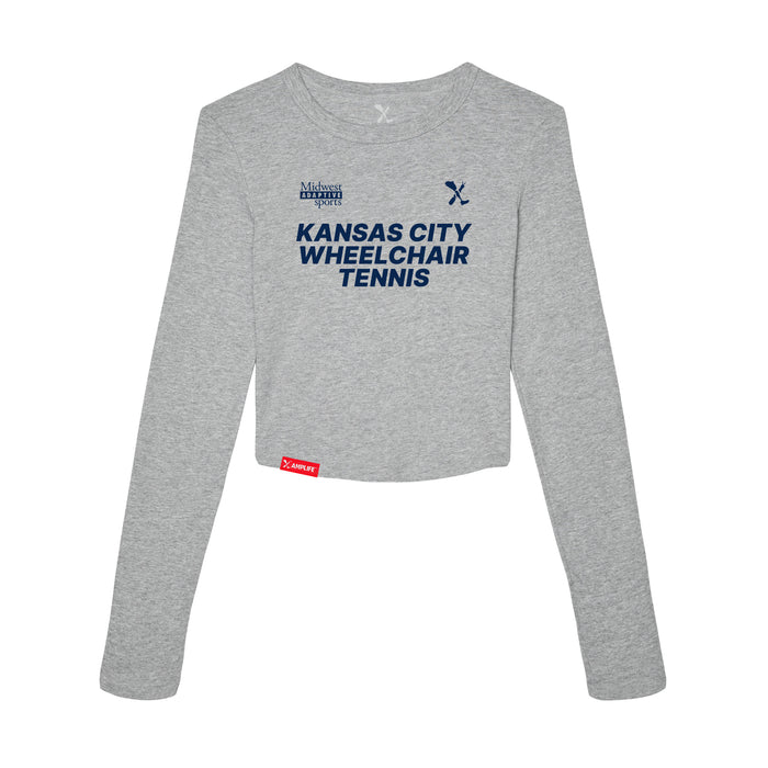MAS Kansas City Advantage Wheelchair Tennis Women's Heather Grey Crop Long Sleeve T-Shirt on a white background