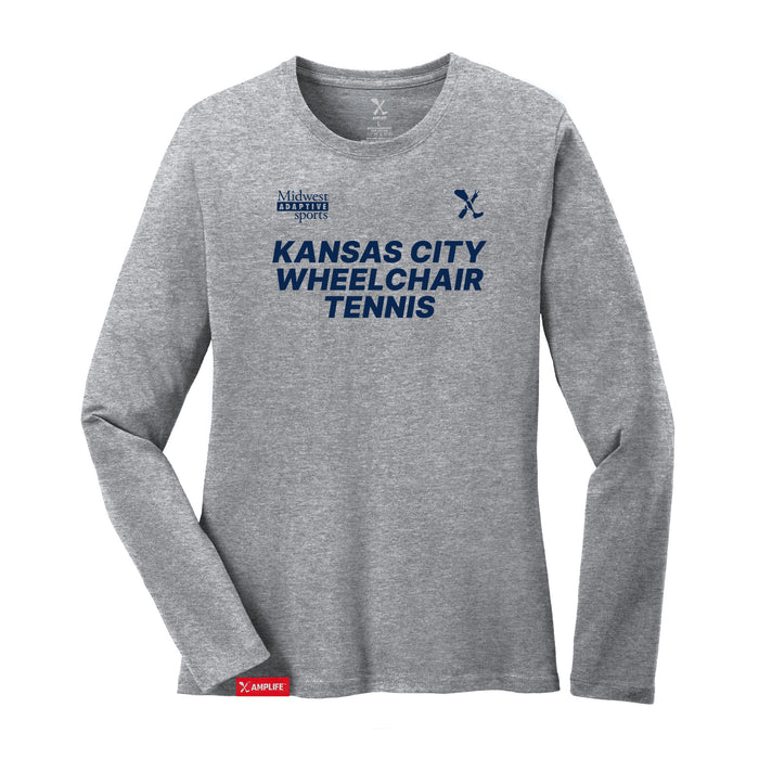 MAS Kansas City Advantage Wheelchair Tennis Women's Heather Grey Long Sleeve T-Shirt on a white background