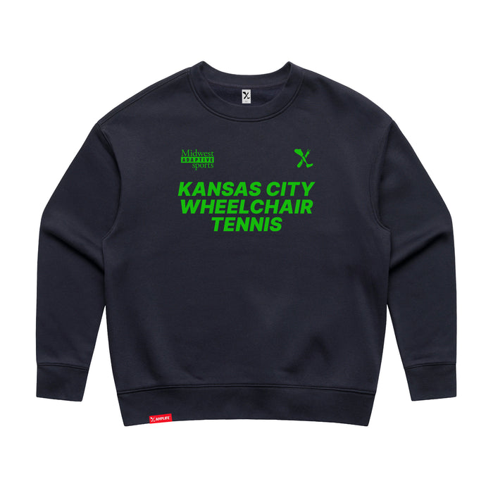 MAS Kansas City Advantage Wheelchair Tennis Women's Ink Blue Modern Crewneck Sweatshirt on a white background