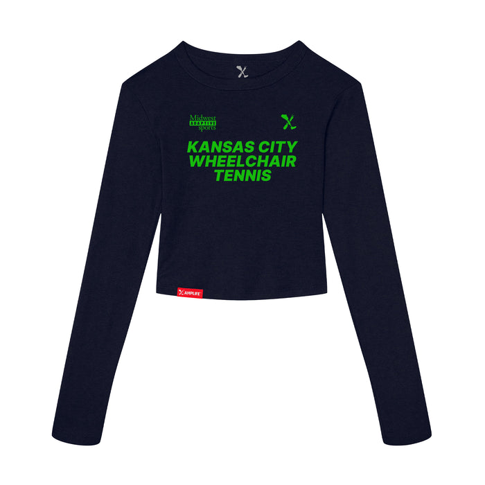 MAS Kansas City Advantage Wheelchair Tennis Women's Navy Crop Long Sleeve T-Shirt on a white background