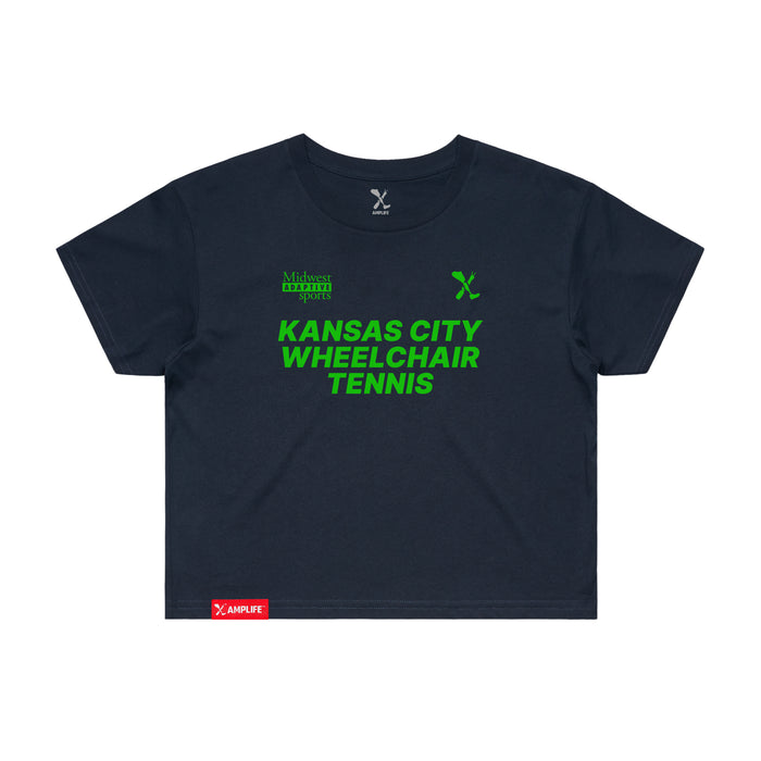 MAS Kansas City Advantage Wheelchair Tennis Women's Navy Crop T-Shirt on a white background