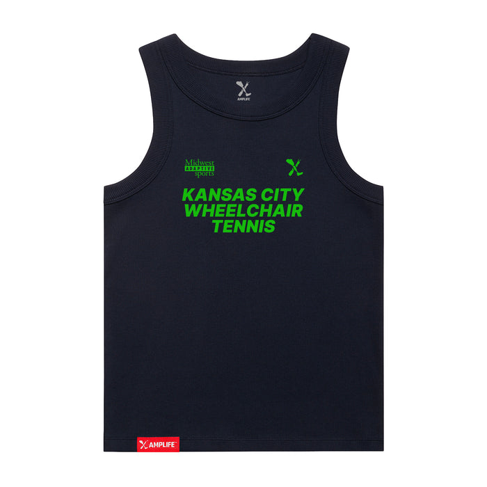 MAS Kansas City Advantage Wheelchair Tennis Women's Navy Organic Tank Top on a white background