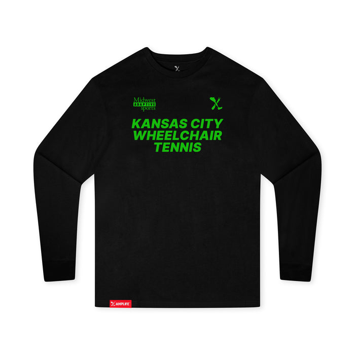 MAS Kansas City Advantage Wheelchair Tennis Youth Black Long Sleeve T-Shirt on a white background