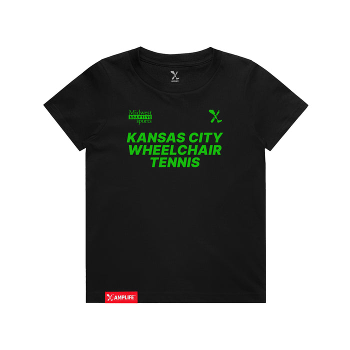 MAS Kansas City Advantage Wheelchair Tennis Youth Black T-Shirt on a white background