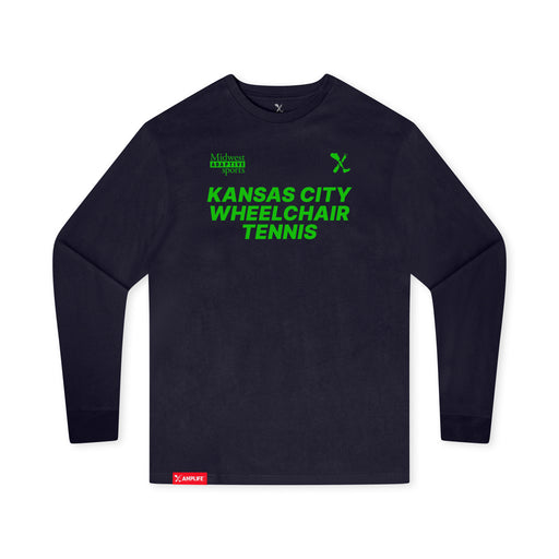 MAS Kansas City Advantage Wheelchair Tennis Youth Navy Long Sleeve T-Shirt on a white background