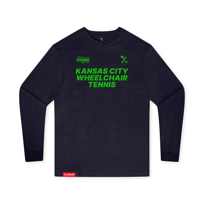MAS Kansas City Advantage Wheelchair Tennis Youth Navy Long Sleeve T-Shirt on a white background
