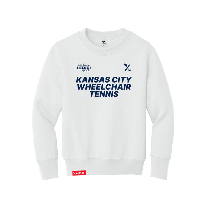 MAS Kansas City Advantage Wheelchair Tennis Youth White Crewneck Sweatshirt on a white background