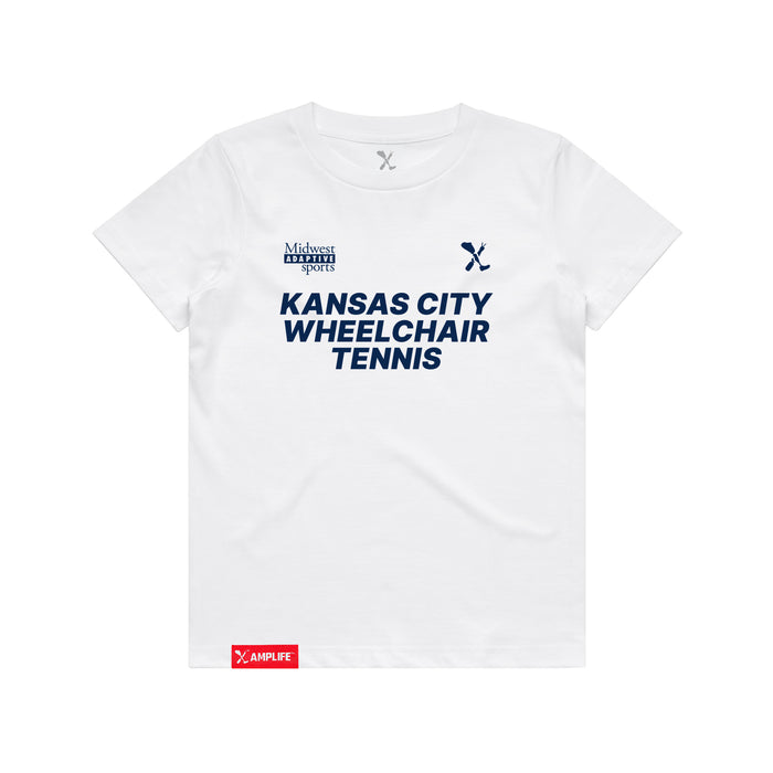MAS Kansas City Advantage Wheelchair Tennis Youth White T-Shirt on a white background