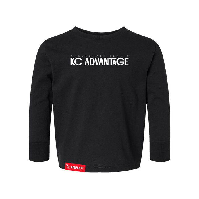 MAS Kansas City Advantage Wheelchair Tennis Chiro Toddler Black Long Sleeve T-Shirt on a white background