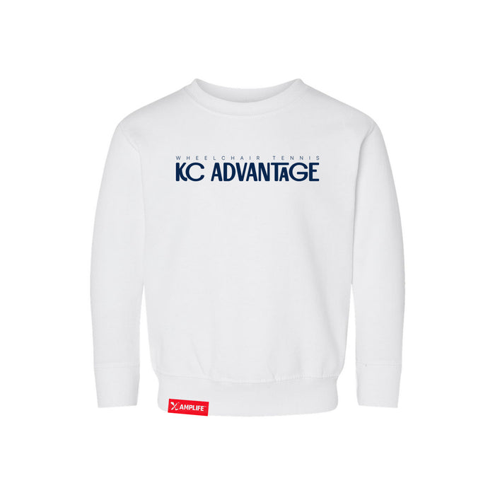 MAS Kansas City Advantage Wheelchair Tennis Chiro Toddler White Crewneck Sweatshirt on a white background