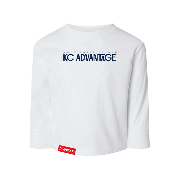 MAS Kansas City Advantage Wheelchair Tennis Chiro Toddler White Long Sleeve T-Shirt on a white background