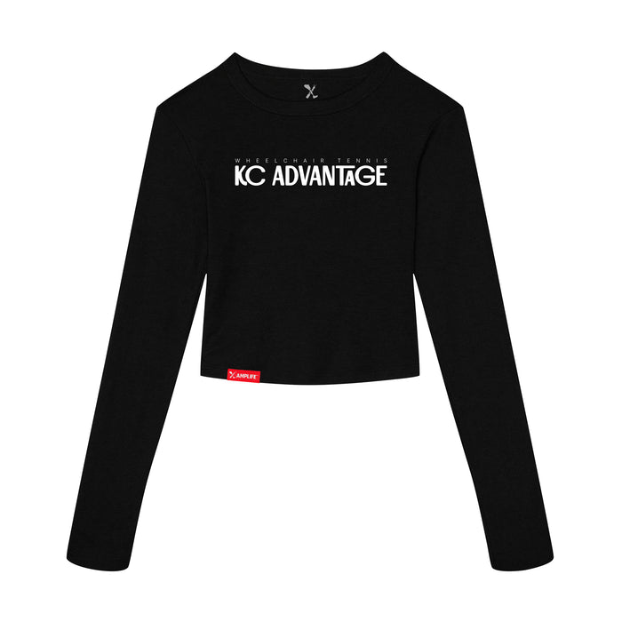 MAS Kansas City Advantage Wheelchair Tennis Chiro Women's Black Crop Long Sleeve T-Shirt on a white background