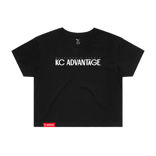MAS Kansas City Advantage Wheelchair Tennis Chiro Women's Black Crop T-Shirt on a white background