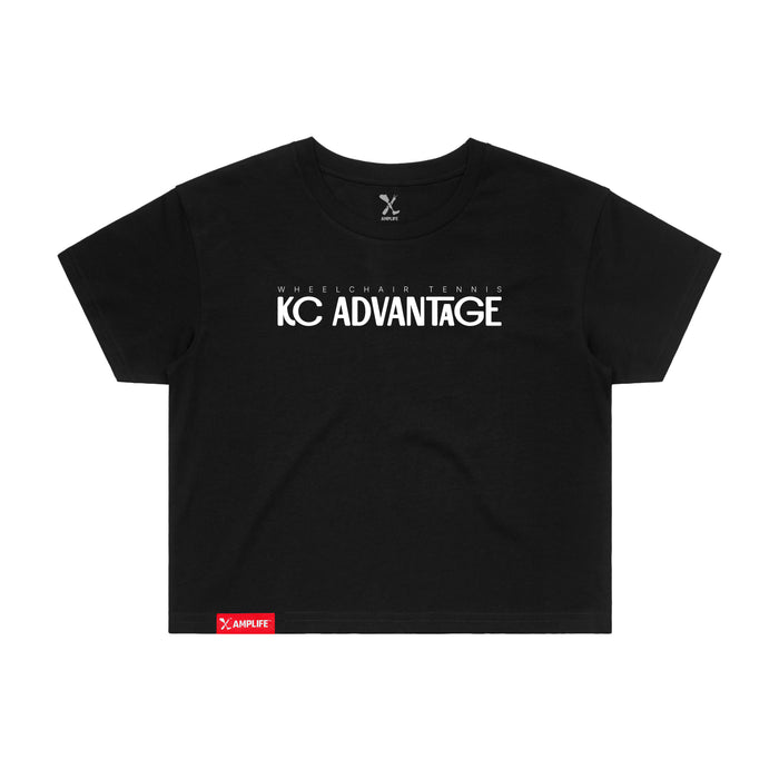 MAS Kansas City Advantage Wheelchair Tennis Chiro Women's Black Crop T-Shirt on a white background