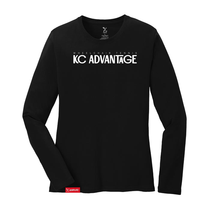 MAS Kansas City Advantage Wheelchair Tennis Chiro Women's Black Long Sleeve T-Shirt on a white background
