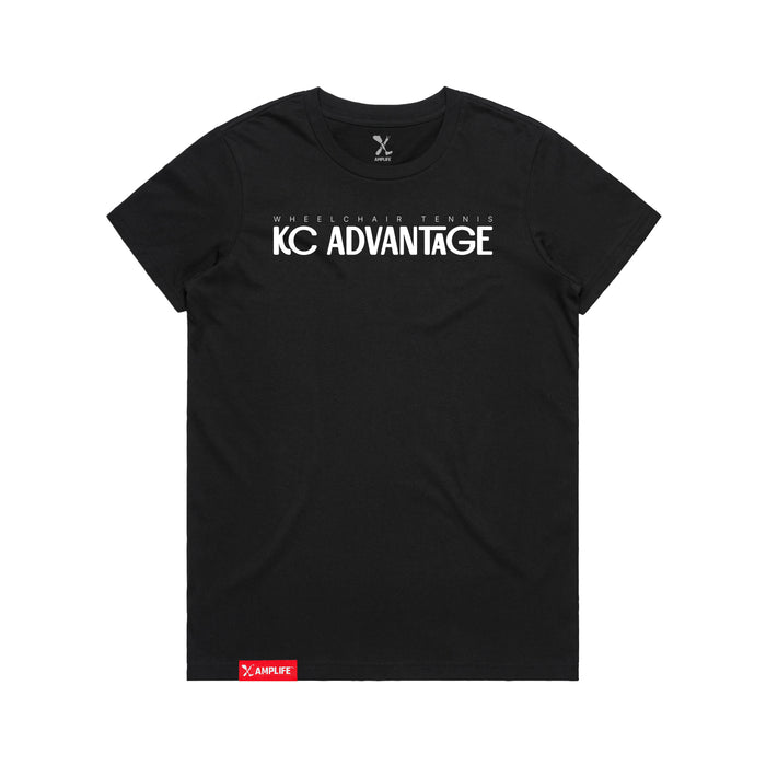 MAS Kansas City Advantage Wheelchair Tennis Chiro Women's Black T-Shirt on a white background