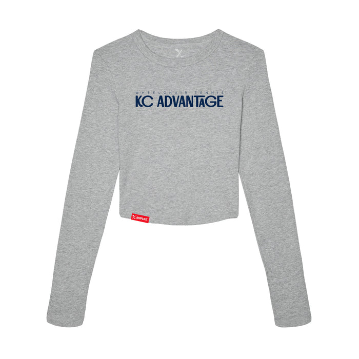 MAS Kansas City Advantage Wheelchair Tennis Chiro Women's Heather Grey Crop Long Sleeve T-Shirt on a white background
