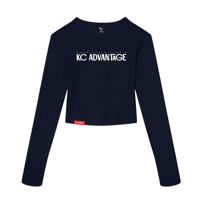 MAS Kansas City Advantage Wheelchair Tennis Chiro Women's Navy Crop Long Sleeve T-Shirt on a white background