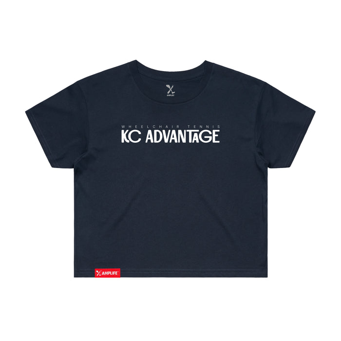 MAS Kansas City Advantage Wheelchair Tennis Chiro Women's Navy Crop T-Shirt on a white background