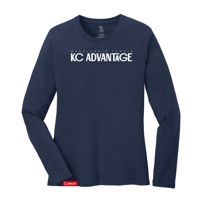 MAS Kansas City Advantage Wheelchair Tennis Chiro Women's Navy Long Sleeve T-Shirt on a white background