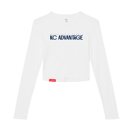 MAS Kansas City Advantage Wheelchair Tennis Chiro Women's White Crop Long Sleeve T-Shirt on a white background