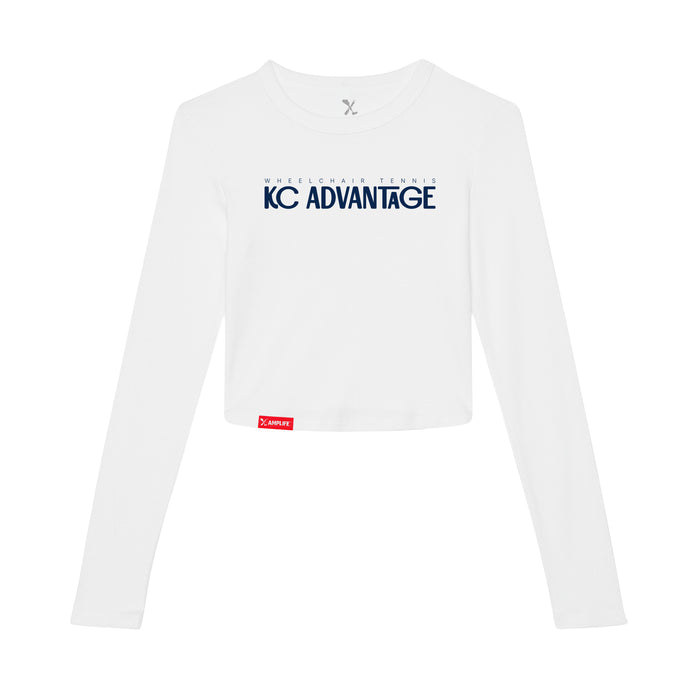 MAS Kansas City Advantage Wheelchair Tennis Chiro Women's White Crop Long Sleeve T-Shirt on a white background