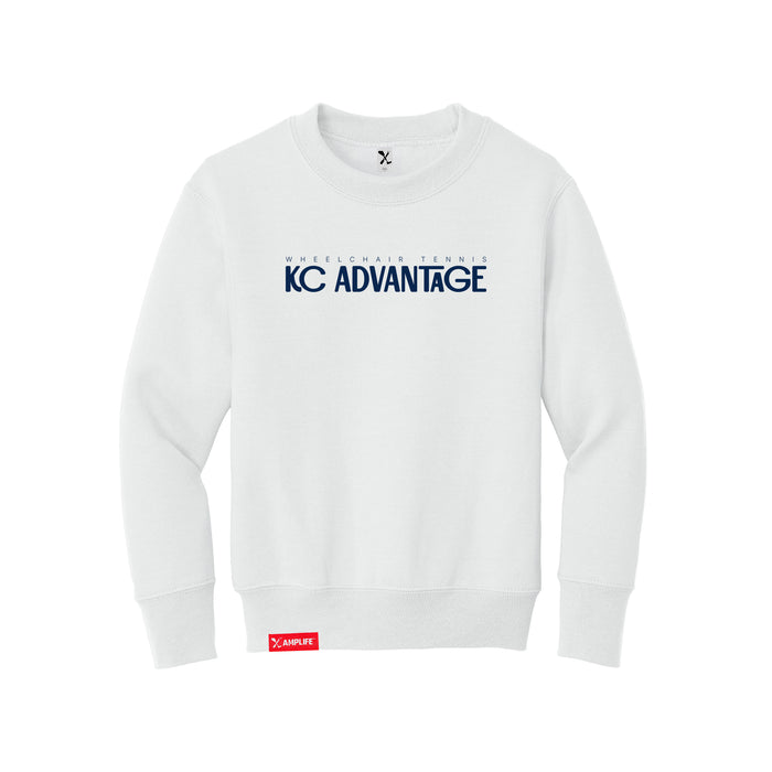 MAS Kansas City Advantage Wheelchair Tennis Chiro Youth White Crewneck Sweatshirt on a white background