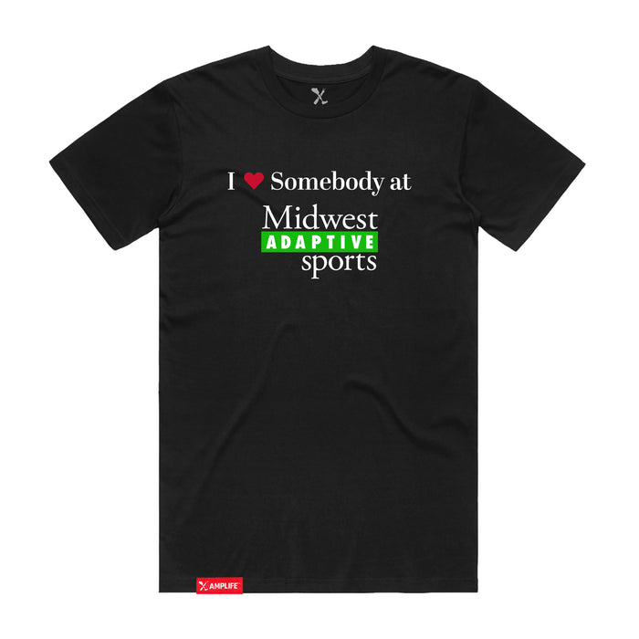 MAS Kansas City Advantage Wheelchair Tennis I Love Somebody at MAS Black T-Shirt on a white background