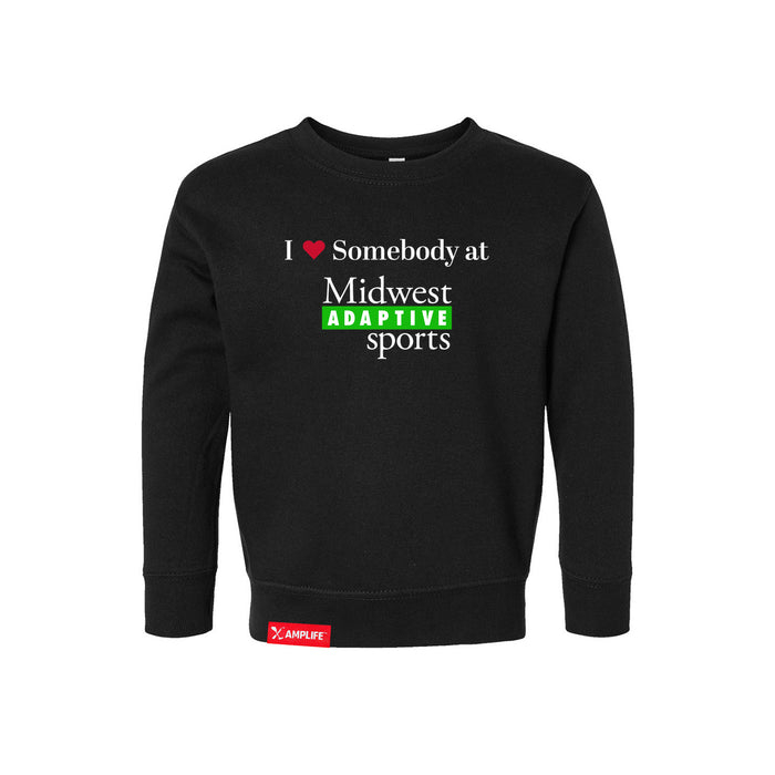 MAS Kansas City Advantage Wheelchair Tennis I Love Somebody at MAS Toddler Black Crewneck Sweatshirt on a white background