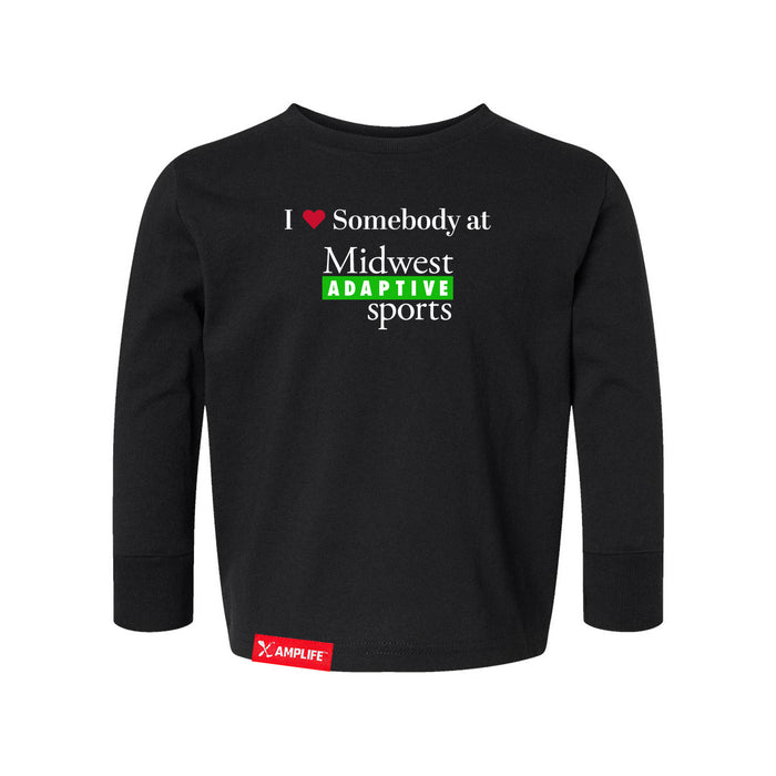 MAS Kansas City Advantage Wheelchair Tennis I Love Somebody at MAS Toddler Black Long Sleeve T-Shirt on a white background