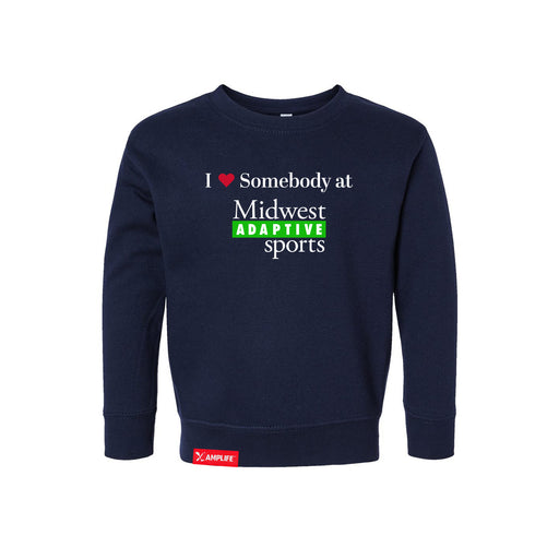 MAS Kansas City Advantage Wheelchair Tennis I Love Somebody at MAS Toddler Navy Crewneck Sweatshirt on a white background