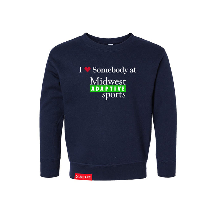 MAS Kansas City Advantage Wheelchair Tennis I Love Somebody at MAS Toddler Navy Crewneck Sweatshirt on a white background
